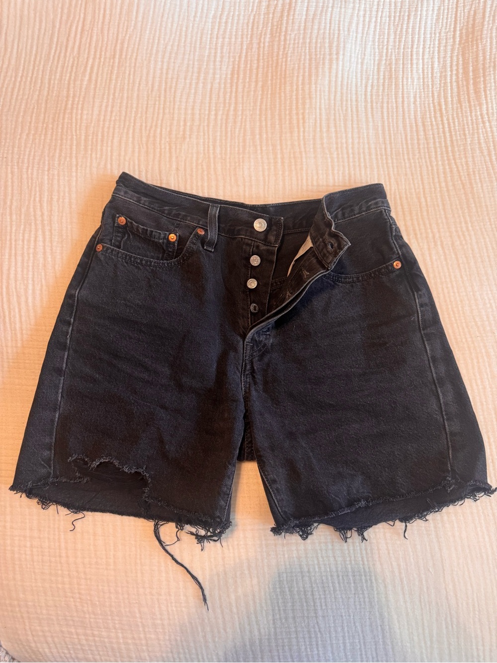 Levi's Black Distressed High-Rise Denim Shorts
